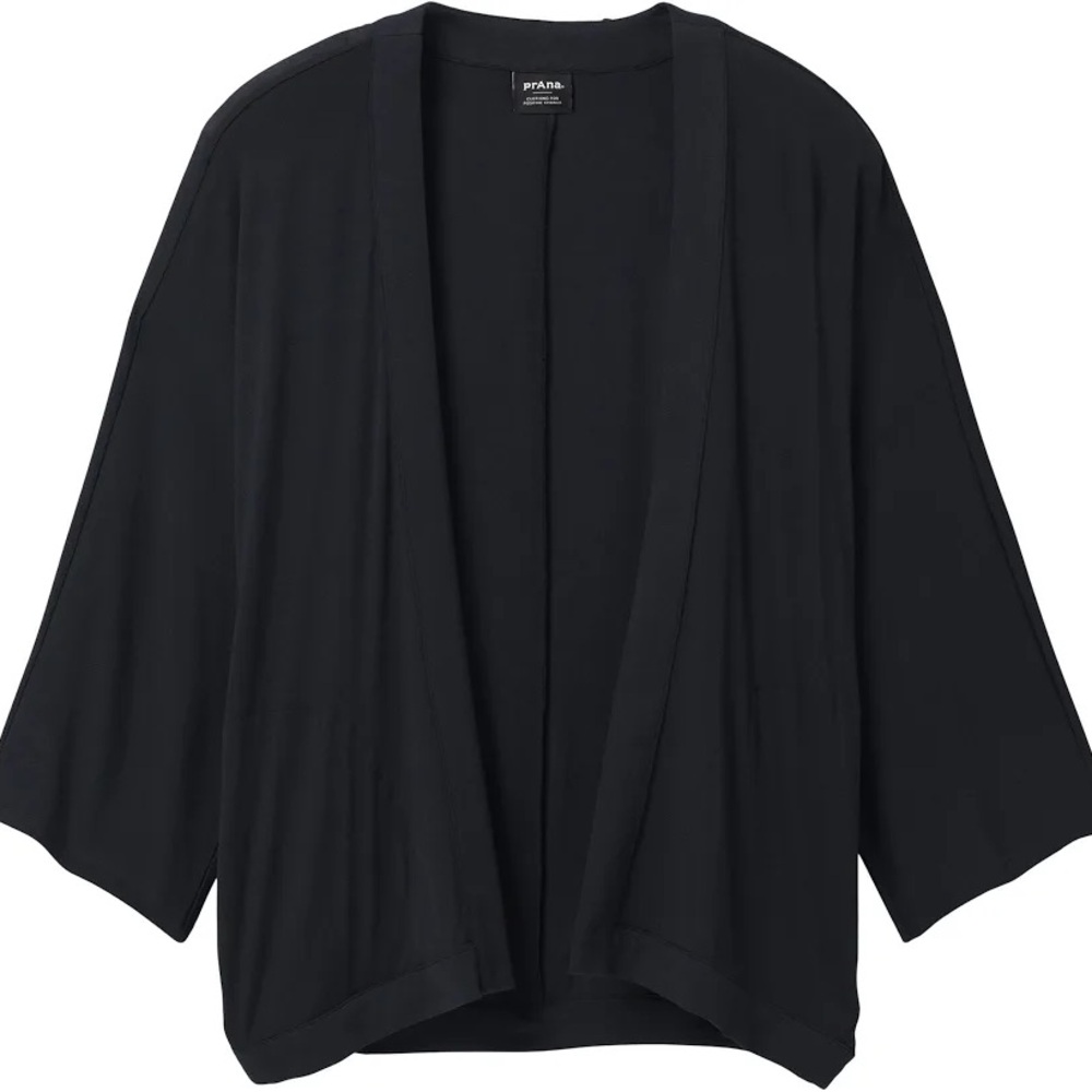 prAna Women's Foundation Seabrook Wrap Cardigan Sweater Black medium NWOT yoga